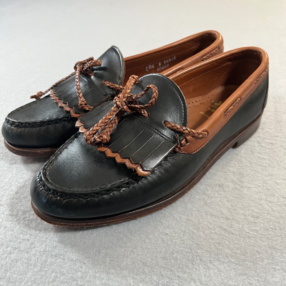 Allen Edmonds Woodstock Mens 8.5 E Black Brown Leather Kiltie Tassel Loafers USA